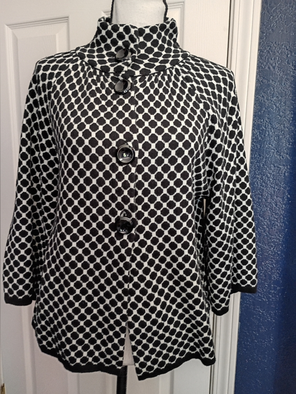 Chico's Black and White Geometric Button-Front Jacket